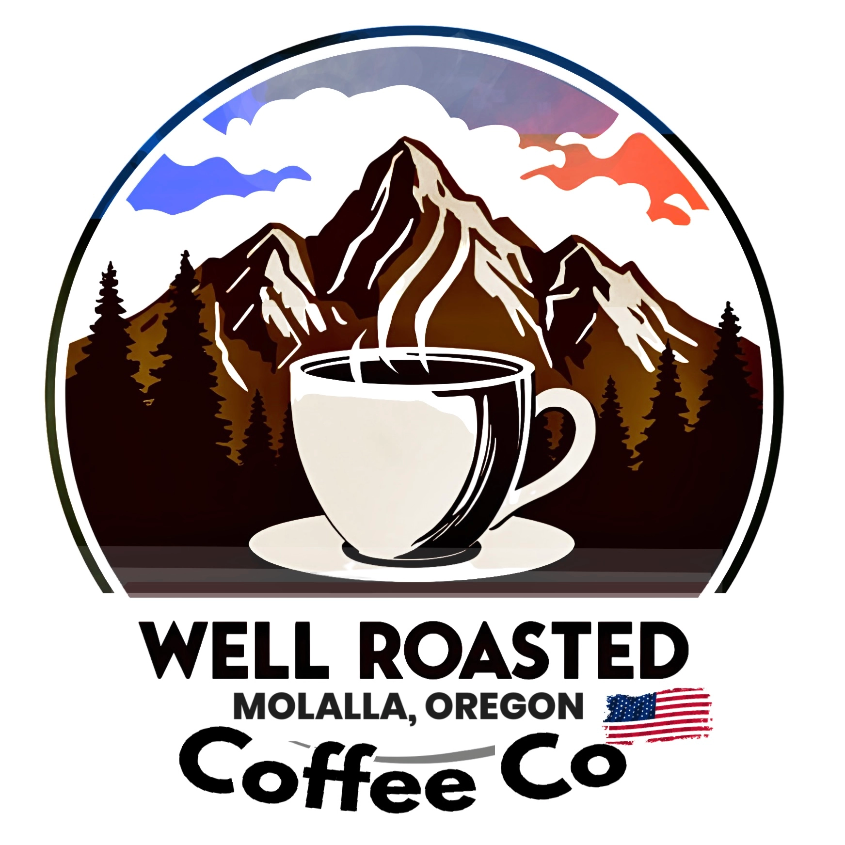 Well roasted coffee company logo